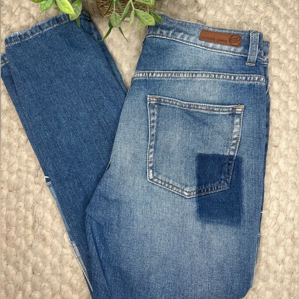 SneakPeek Patchwork Distressed Blue Jeans